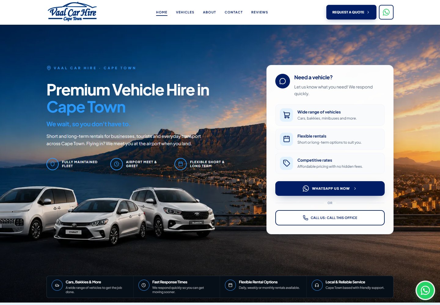 Vaal Car Hire Website: Public website · desktop capture